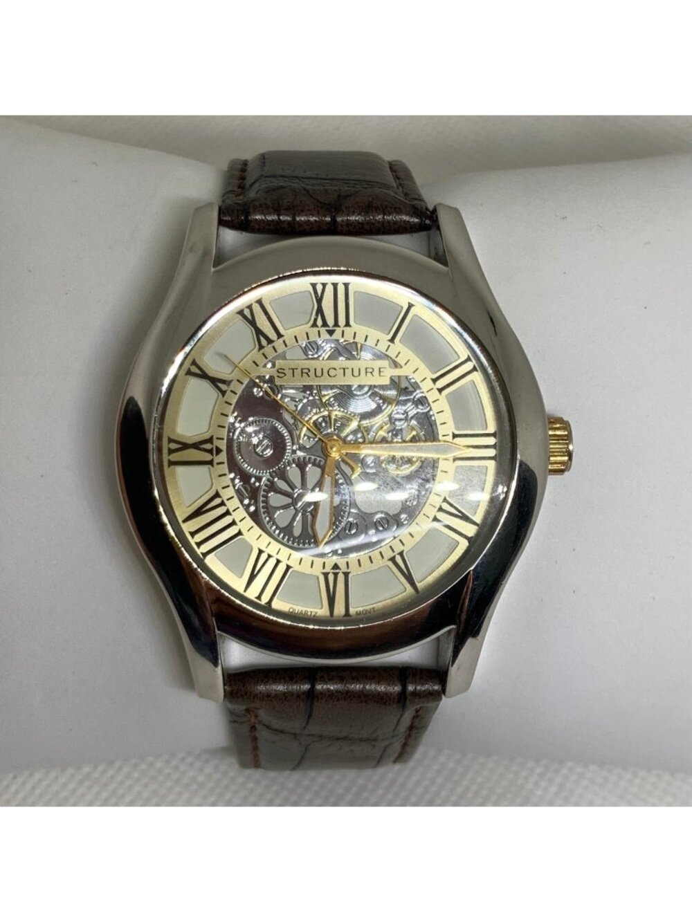 Structure men’s watch two tone skeleton style dial 43mm quartz leather running